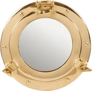 Handcrafted Trading Co. Solid Brass Porthole Mirror 9 inches Porthole Window Nautical Ships Porthole for Home and Maritime Decor