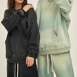 Sudaderas con capucha de felpa francesa de algodón a la moda deportiva para mujer, sudadera gruesa de peso pesado, lavado ácido, desteñida, desgastada, rasgada, Invierno - Product Image 2
