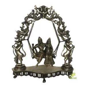 Pirinç Radha Krishna ev dekorasyon için siyah antika bitirmek ile salıncak üzerinde hindu İlahi çift ve tanrılar