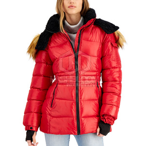 Femmes XL Taille Hiver Peau De Mouton Fermeture Éclair Tricoté À Capuche Doudoune Respirant Polyester Logo Personnalisé Imprimé Solide En Gros - Product Image 1