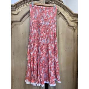 Salmon-Colored Formal Work <b>Skirt</b> Empire Waistline Crocheted Corduroy Chiffon Fabric Featuring Animal <b>Elastic</b> Band for Work - Product Image 1