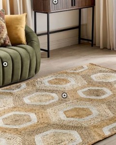 Handwoven Natural <b>Jute</b> Rug with Geometric Hexagon Pattern Eco Friendly Area Carpet for Living Room Bedroom Home Decor - Product Image 2