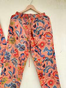 Traje de noche de algodón 100% hecho a mano indio, elegante estampado Floral, ropa de dormir informal exclusiva para ella, ODM de lujo para Otoño Invierno - Product Image 3