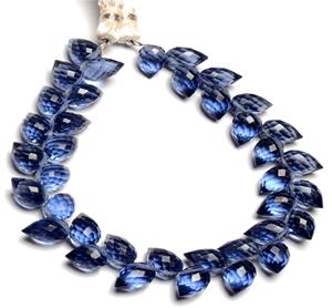 London Blue Topaz Hydro Quartz Stone Beads Faceted Flower Bud Shape Color Glass Stranded para la fabricación de joyas - Product Image 1