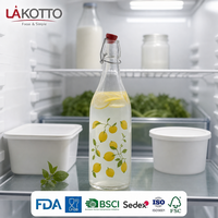 Bouteille en verre LAKOTTO grande capacité 1000 ml avec bouchon à bascule pour service de petit-déjeuner en hôtel, marque personnalisée, exportateur direct d'usine