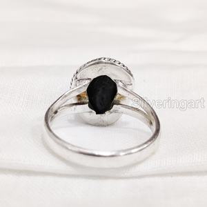 Joyería de piedra en bruto, anillo de mujer, piedra preciosa de turmalina negra cruda Natural, piedra natal de octubre, anillo bohemio, anillo de Plata de Ley 925 - Product Image 5
