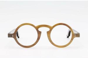Classic High End Hand Made Real Buffalo Horn Eyeglass Frames Natural Color Round Waterproof Animal Style - Product Image 2