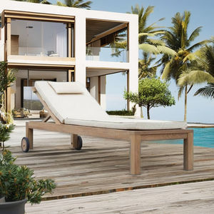 Chaise longue minimaliste en teck massif, inclinable et réglable, résistante aux UV, écologique, pour parc, bord de piscine, jardin, resort - Product Image 1