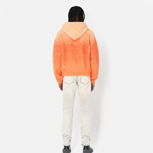 Custom Design <b>Men</b> Zipper Wool Mohair Knitted <b>Hoodie</b> for Sale <b>Men</b> <b>Orange</b> Colour Textured Design Mohair Fluffy <b>Hoodie</b> in Low MOQ - Product Image 3