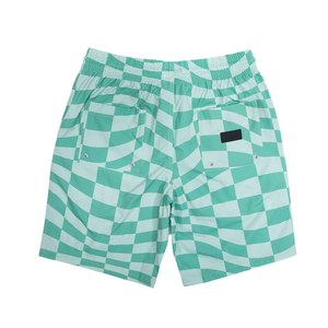 Shorts de Playa para Hombre, Verdes a Cuadros, de Secado Rápido, con Cordón Ajustable, Bolsillos, Tejido de Poliéster, Cintura Media - Product Image 3