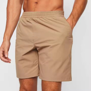 Shorts cargo mi-longs pour homme en kaki uni, logo personnalisé, cordon élastique, 100% polyester, décontracté, respirant, écologique - Product Image 1
