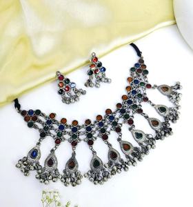 Proveedor Indio Directo, Collar Choker Boho Glam de Plata Oxidada con Trabajo Meenakari, Diseño Geométrico Elegante, Superventas - Product Image 2