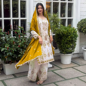 Traje Blanco Elegante de Alta Calidad para Mujer con Dupatta para Uso Diario, Oficina, Salidas Casuales y Ocasiones Festivas - Product Image 1