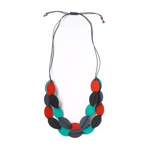 New Best High Quality Resin & Wooden <b>Necklace</b> Multicolor Striped Oval Pendant Unisex Stylish Design Trendy Strand Jewelry Woman - Product Image 3