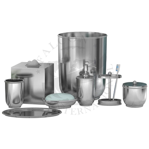 Ensemble de salle de bain plaqué argent martelé de luxe Ensemble unique en métal en acier inoxydable perlé de meilleure qualité pour usage domestique - Product Image 5