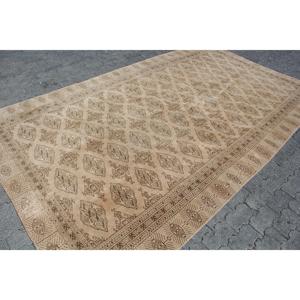 Vintage 6.4x11 ft Oversize Turkish Rug <b>Brown</b> Beige Patchwork <b>Wool</b> Eco-Friendly Latex Backed Rug - Product Image 3