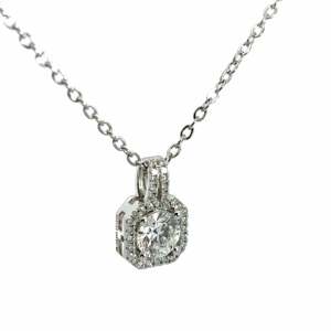 Colgante clásico con halo de diamantes solitarios de corte redondo, 1.03 ct, color F, claridad VS, diamante cultivado en laboratorio en oro de 14 quilates, para uso diario, regalo. - Product Image 3