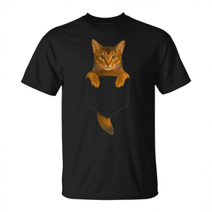 T-Shirt per Amanti dei Gatti Abyssiniani con Tasca, per Mamme e Papà di Gatti, Proprietari e Appassionati di Gatti, T-Shirt Promozionale per Gatti - Product Image 2