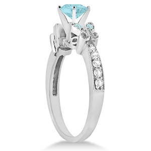 Anillo de Compromiso de Oro Blanco de 18K con Mariposa, Aguamarina y Diamante de 0.73ct, Elegantes Anillos de Diamantes para Futura Novia - Product Image 2