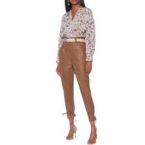 Pantalons en cuir PU sur mesure pour femmes, avec logo personnalisé, design unique, devant plat, pour l'hiver - Product Image 2