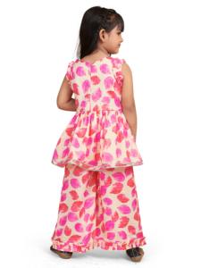 Vestido de Fiesta Shoryam para Niñas, Estilo Angrakha, Completamente Cosido, con Estampado Digital de Hojas Rosas, para Bodas de Verano, Eid Kurti - Product Image 4