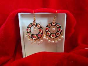 Étnico indio pakistaní Kundan perla aro Jhumka pendientes Chand Baliyan nupcial Bollywood joyería para fiesta Año Nuevo chino - Product Image 4