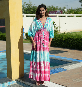 Nouveau Designer Tassel dentelle femmes portent rayonne longue Tie Dye corps complet couvrir robe - Product Image 1
