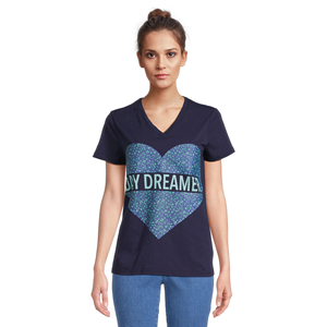 Camiseta de talla grande ajustada a la moda para mujer, servicio OEM, diseño personalizado, estampado de color azul profundo, estilo informal cómodo - Product Image 2