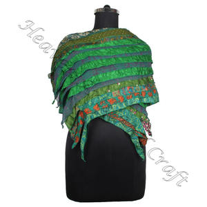 ผ้าไหมรีไซเคิลผ้าพันคอสตรีลายส่าหรี15แถบผ้าพันคอแฮนด์เมดดีไซน์เนอร์ผ้าคลุมไหล่ผ้าไหมละเอียด SC520ผ้าส่าหรีสไตล์วินเทจรีไซเคิล - Product Image 1