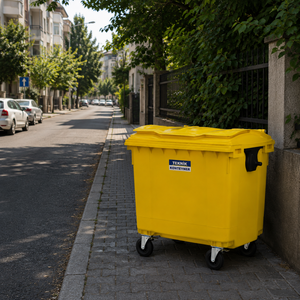 Conteneur à déchets extérieur moderne de luxe écologique en HDPE jaune de 1100 L, marque Teknik, fabricant turc à Istanbul - Product Image 1