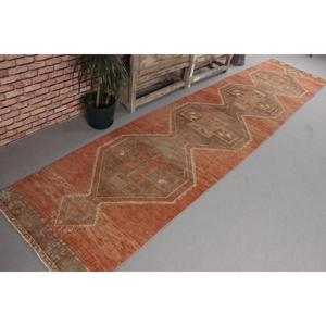 พรมขนาด 2.3x13.1 ฟุต, พรมตุรกีโบราณ, พรมขนสัตว์ลายดอกไม้สีน้ำตาลแดง - Product Image 4