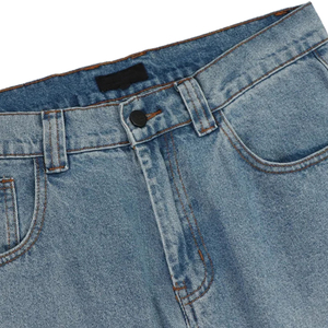 Prix de gros, jean droit en denim à bouton central, lavage clair, respirant, décontracté, en coton, pantalon, ODM, logo personnalisé, multicolore - Product Image 6