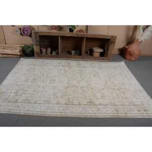 Auténtica alfombra turca Vintage 5,2 X 8.1ft hecho a mano Beige Patchwork diseño con lana Faux Rabbit Fur Latex Backing para adolescentes - Product Image 4