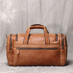 Genuine <b>Leather</b> Eco-Friendly Large Capacity Portable <b>Duffle</b> <b>Bag</b> for <b>Men</b> with Zipper Closure-Outdoor Travel <b>Bag</b> - Product Image 2