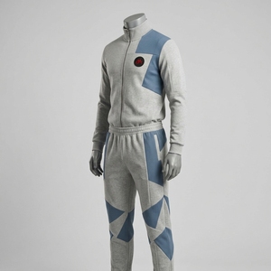 Conjunto Deportivo para Hombre en Gris Claro, Chaqueta Deportiva con Cierre Completo, Pantalones Jogger con Paneles Geométricos Azules, Ropa Deportiva para Entrenamiento, Gimnasio, Running y Fitness - Product Image 4