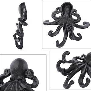 Cast Iron Octopus Coat <b>Hooks</b> Rustic Metal <b>Wall</b> Rack for <b>Key</b> Towel Bag Scarf With Screws Decorative Duty Clothe Black Hanger - Product Image 4