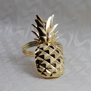 Portugal Metall Edelstahl Elegante geprägte Ananas Mit Blatts erviet tenring Hochwertiger runder Servietten ring für Hochzeiten