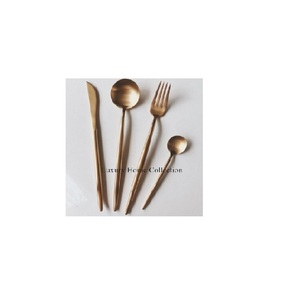 Brass Antique Finishing Tabletop Cutlery Set Flatware Kitchenware Utensils Latest Arrival Silverware Set Spoon <b>Fork</b> & Knife Set - Product Image 1