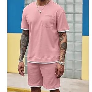 Camiseta y conjunto corto para hombre, camisetas de manga corta a la moda de verano de 2 piezas para hombre, tela tejida personalizada, informal, Color sólido de alta calidad - Product Image 5