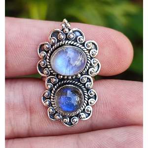 Rainbow Moonstone Labradorite Handmade Boho <b>Ring</b> for Women Classic <b>Statement</b> Dual Gemstone Inlay Styled Sterling Silver Gift - Product Image 4