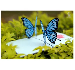 Pareja de mariposas Pop Up Card (azul) Nueva marca Producto superior Hecho en Vietnam Alta calidad Precio barato Tarjeta de animales artesanía