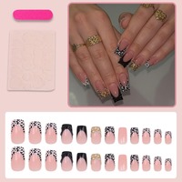 HYC-DZ-1874 Kuku Palsu 3D French Square Press on Nails Desain Bunga Berhias Rhinestone dan Glitter Gaya Mewah Grosir
