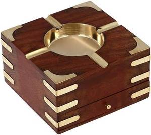 Cenicero de madera decorativo con borde de Metal, cuenco redondo, soporte para pipa, soporte para cigarrillos, accesorios para fumadores para bares - Product Image 1