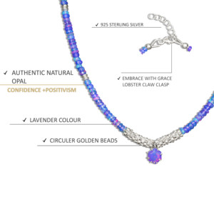 Collar de cuentas de Plata de Ley 925 hecho a mano de 16 pulgadas con abalorio de ópalo de lavanda natural, regalo de boda chapado en oro para mujer - Product Image 4