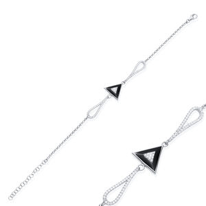 Triangle Design Black Enamel Shape <b>Charm</b> Bracelet Turkish Handmade Gold Plated 925 Sterling Silver Party Jewelry - Product Image 2