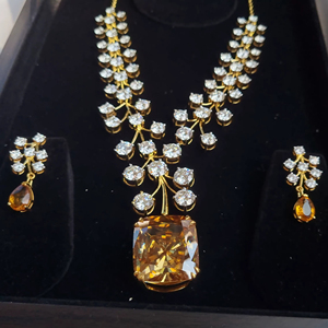 สร้อยคอเงิน Moissanite สีเหลืองและกลม 25 สร้อยคอประดับเพดานสวยงาม สร้อยคอ Moissanite พร้อมต่างหู - Product Image 1