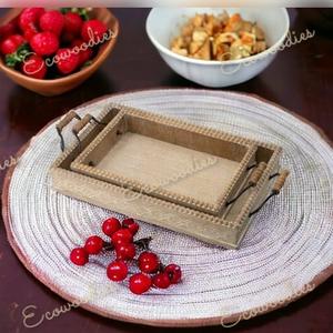 Designer Wooden Carved Ottoman Tray for Coffee Tea Drinks Serving Rustic Wooden Serving Trays With Handle for Kitchen - Product Image 3