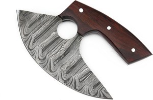 Couteau à pizza Ulu en acier Damas Nordic Forge, manche en bois de rose, étui en cuir, fait main, OEM, professionnel, ambidextre - Product Image 2