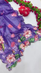 Dernière collection de vêtements de mariage indien Saree en Georgette Fantaisie Imprimé Sari Élégant Saree de créateur Collection Saree Indien - Product Image 3