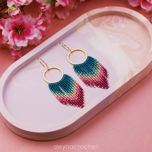 MS Handicraft Boho Glass <b>Bead</b> Earrings with <b>Turquoise</b> Design and Cascading Fringe Unique Jewelry Gift - Product Image 4